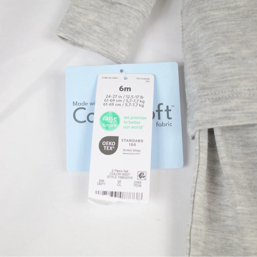 Carters Gray 2 Piece Long Sleeve Pajama Shirt & Pants Set Kids Size 6mo. - Picture 4 of 7